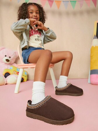 Mini mi Bestseller Kid's Chocolate Slipper Clogs With Braided Collar- Super Comfy,Sweet,Versatile,Cozy,Perfect For All-Day Lounging