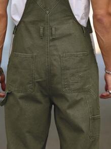 Manfinity Homme Quần yếm denim có túi đơn sắc thường ngày đa năng dành cho nam - màu xanh lá - Xem 8