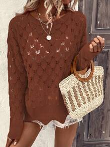 Breezaya Áo len cổ cao màu trơn giản dị thả vai, thích hợp cho mùa thu/đông - màu nâu - Xem 4