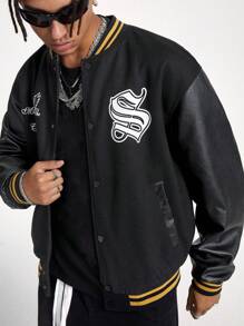 Manfinity VCAY Men's Loose Woven Long Sleeve Jacket, For Fall Winter - Black - View 4