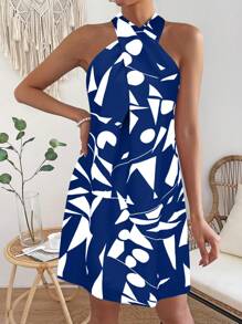 Chiquease Vacation Casual Geometric Print Halter Neck Dress