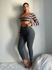 SHEIN SXY Áo croptop dài tay kẻ sọc gợi cảm cho nữ - Nhiều màu - Xem 5