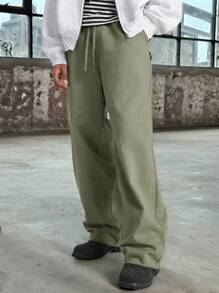 Manfinity VCAY Pantalones informales rectos y holgados tejidos para hombre