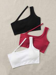 3 Pack/Set Seamless Asymmetric Collar Hollow Out Sports Bra, Solid Color