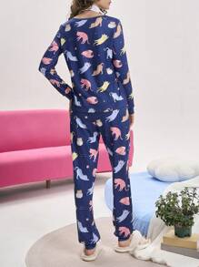 Chillnights All Over Animal Print Long Sleeve Top And Long Pants Women Pajama Set