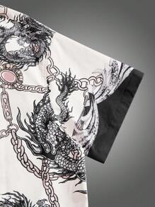 Manfinity VCAY 大码男式宽松编织街头服饰图案拼色都市短袖衬衫 - 彩色 - 查看 5