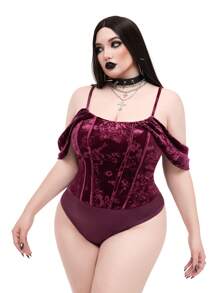 Whyspr 深色朋克哥特风格天鹅绒压花圣诞派对紧身衣 - 酒紅色 - 查看 7
