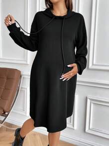 SHEIN Maternity Casual Everyday Solid Color Loose Fit Drawcord Hooded Long Sleeve, Dress For Autumn, For Winter