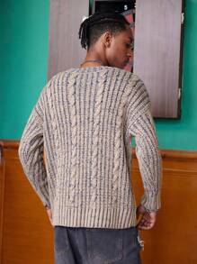 Men's Allover Print Crew Neck Long Sleeve Knitted Sweater