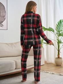 RueChic 2pcs Suede Plaid Buttın Front Homewear Set - Multicolor - View 2