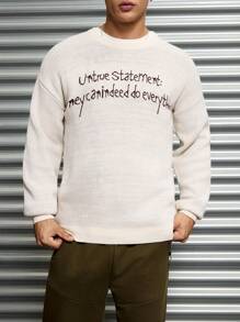 RueChic Men Letter Pattern Regular Sweater - Beige - View 6