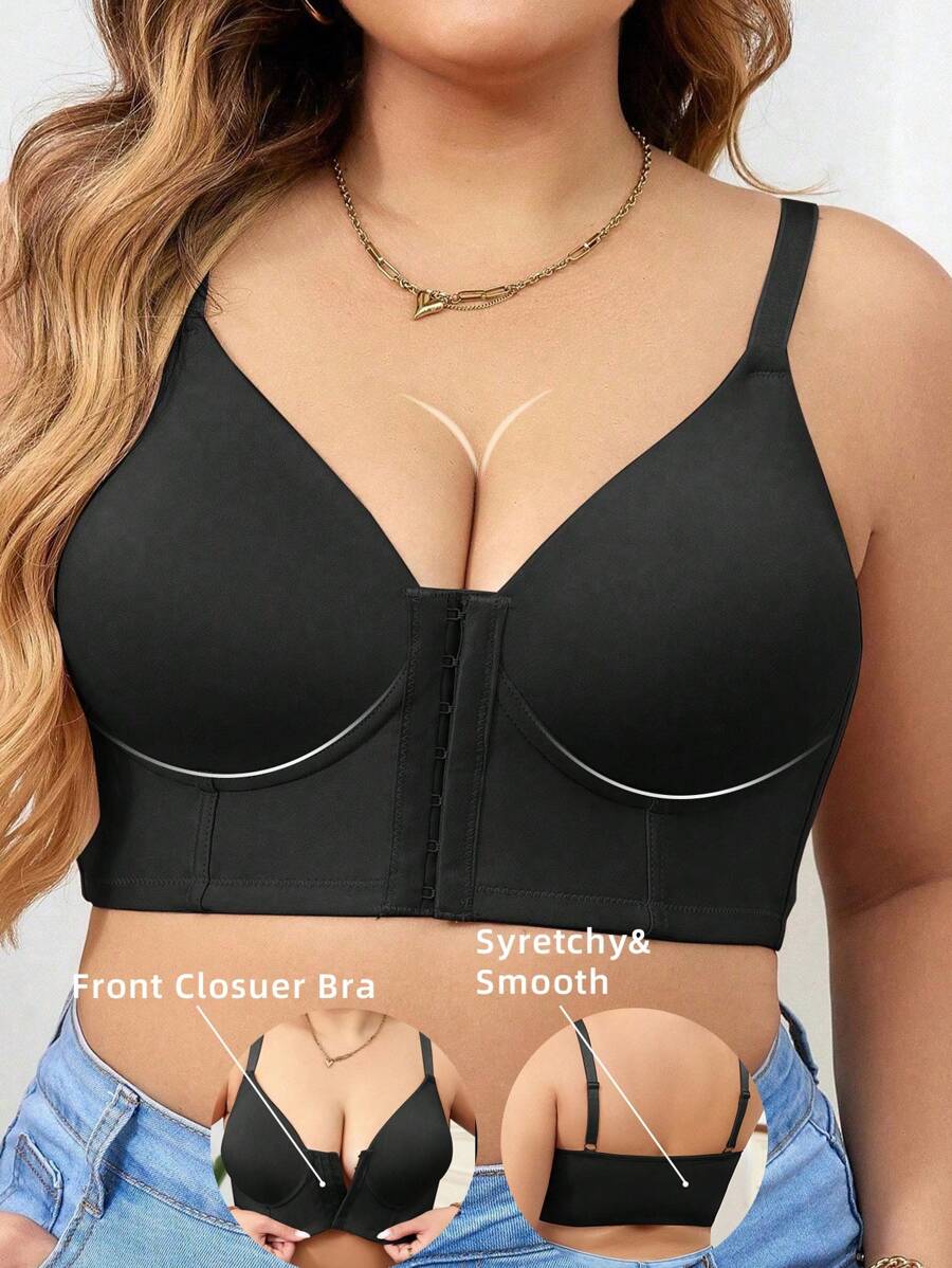 1 pezzo Reggiseno con chiusura frontale senza fili per taglie comode - nero - Visualizzare 1