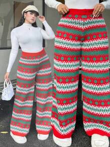 Flirla Quần ống đứng dệt kim chủ đề Giáng sinh dễ thương cỡ lớn cho nữ, nhiều màu - Nhiều màu - Xem 2