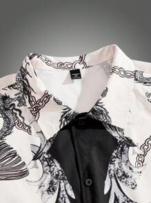 Manfinity VCAY 大码男式宽松编织街头服饰图案拼色都市短袖衬衫 - 彩色 - 查看 3