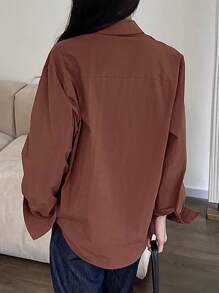 DAZY 女士休闲纯色长袖单排扣宽松衬衫，秋季女装