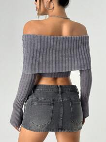 SHEIN ICON 1pc Women Fall Sweaters One-Shoulder Long Sleeve Cropped Slim-Fit Sweater, Solid Color, Autumn