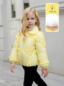 SHEIN 女孩黑色时尚短款镂空厚棉衣 - 玫紅色 - 查看 1