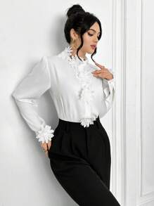 Modelyn 1 pièce Chemisier 3D floral élégant pour femmes pour le travail - Blanc - View 4
