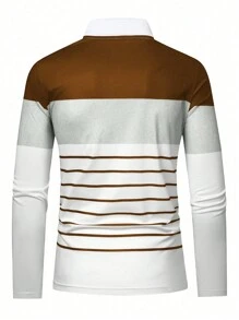 Manfinity Homme Colorblock Striped Print Half Zip Up Long Sleeve Casual Polo Shirt