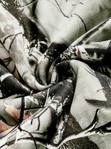 ROMWE Street Life Y2K街头风全印花缎带装饰宽松拉链前襟卫衣，加大码 - 軍綠色 - 查看 4