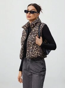 SHEIN Tall 秋冬装拉链黑色背心外套 - 黑色 - 查看 4