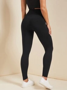 SHEIN SXY Quần legging cạp cao màu trơn cho nữ tập thể dục hàng ngày - màu đen - Xem 3