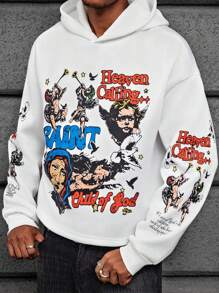 Manfinity EMRG 男士白色短款 God 图案连帽衫 - 白色 - 查看 2