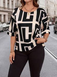 Plus Size Geometric Print Casual Half Sleeve Shirt, For Summer - Multicolor - View 3