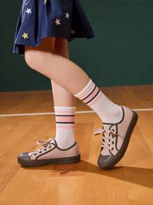 JNSQ 四季女童复古百搭粉色时尚休闲硫化鞋帆布运动鞋，开学季 - 藕粉色 - 查看 2