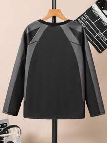 SHEIN Tween Boy Color Block Patchwork Functional Sweatshirt - Black - View 2
