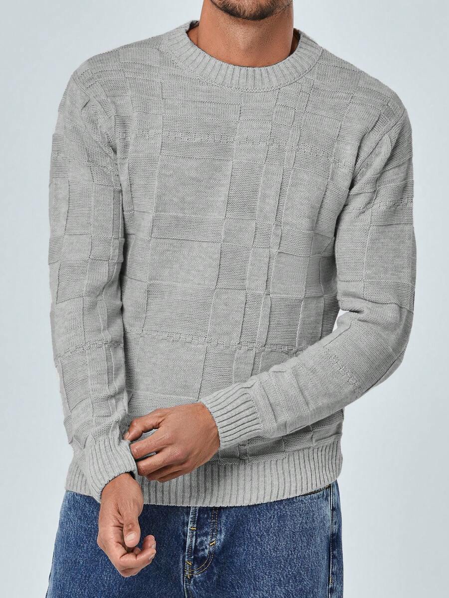 Men Plain Texture Knit Sweater, Casual For Autumn/Winter - Grey - View 1