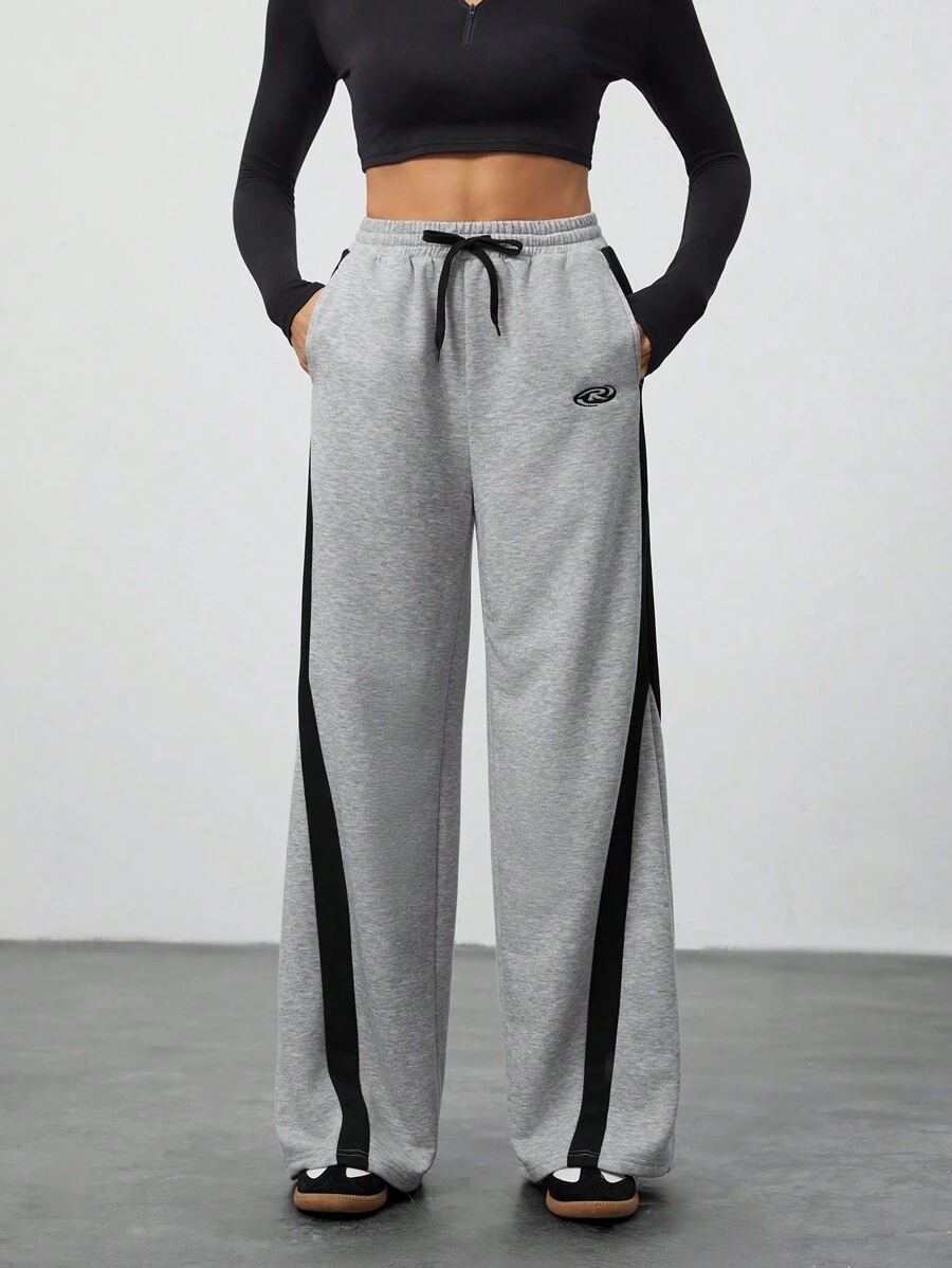 SHEIN Tall Women's Multi-Color Patchwork Sports Sweatpants Trousers - Grey - View 1