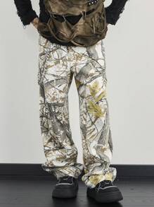 Manfinity Hypemode 男士口袋与树枝印花宽松阔腿休闲牛仔裤 - 彩色 - 查看 1