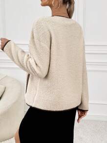 SHEIN 孕妇休闲圆领蝴蝶结开衫，秋季 - 杏色 - 查看 2