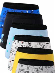 Tween Boy's 6pcs Letter Printed Casual Boxer Shorts For Gaming - Multicolor - View 6
