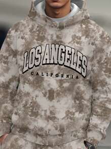 SHEIN 2 件男童休闲简约扎染字母图案宽松连帽衫套装，适合秋冬季 - 彩色 - 查看 3