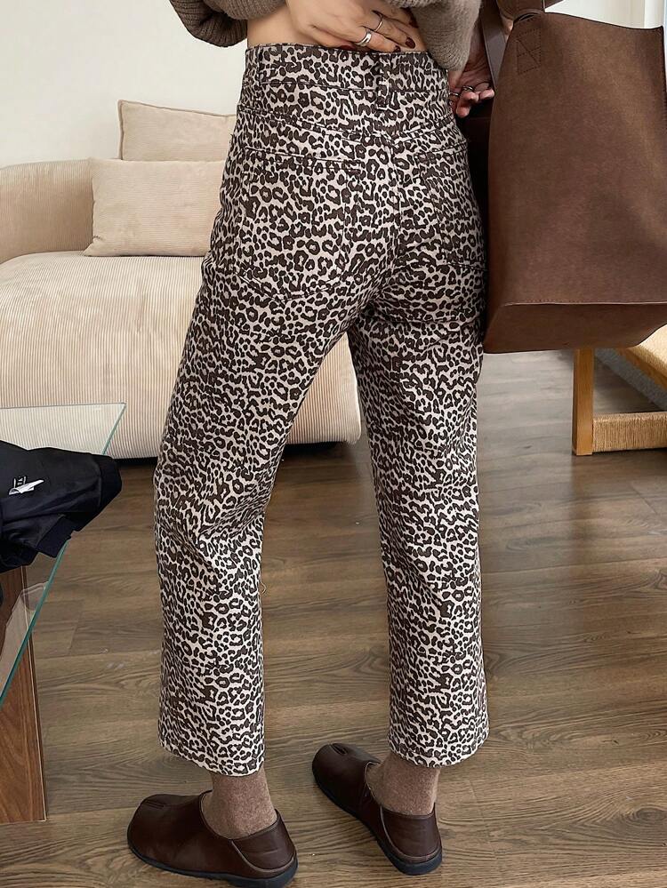 Leopard Print Straight Leg Cropped Jeans