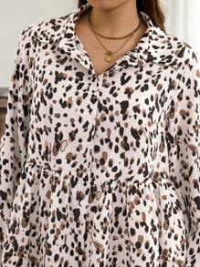 SHEIN LUNE Plus Size Women Polka Dot Pattern Lantern Sleeve Loose Waist Patchwork Design Casual Shirt, Autumn Thanksgiving Shirt Holiday Outfit - Multicolor - View 6