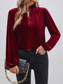 SHEIN LUNE Chemise élégante à col montant et manches bouffantes unicolore, automne