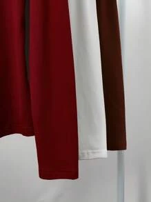SHEIN Clasi Tricou casual simplu, cu gât pătrat, fără umăr, cu mânecă lungă - Multicolor - Vizualizare 3