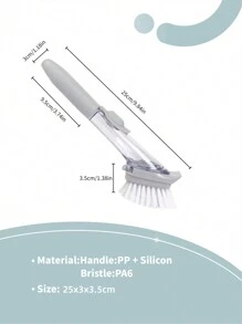 SHEIN Basic living 1pc Long Handled Plastic Cleaning Brush With Detergent Dispenser,Creative Solid Kitchen Cleaning Pot Brush - Grey - View 3