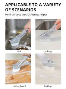 SHEIN Basic living 1pc Long Handled Plastic Cleaning Brush With Detergent Dispenser,Creative Solid Kitchen Cleaning Pot Brush - Grey - View 7