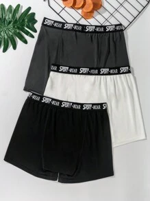 3pcs Solid Color Men's Pants With Letter Woven Waistband - Multicolor - View 2