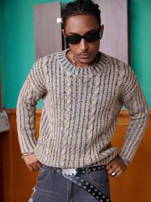 Men's Allover Print Crew Neck Long Sleeve Knitted Sweater