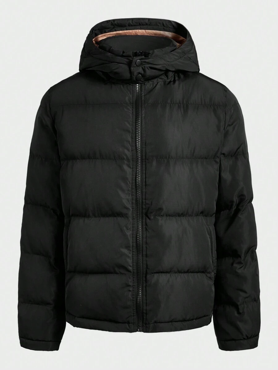 Manfinity VCAY Men's Slim Fit Thick Hooded Casual Padded Coat, Suitable For Winter, Warm And Versatile For Commuter - Black - View 1