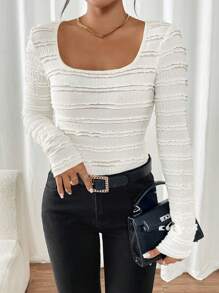 SHEIN Frenchy Top casual de manga larga con decoración de lazo de bloque de color