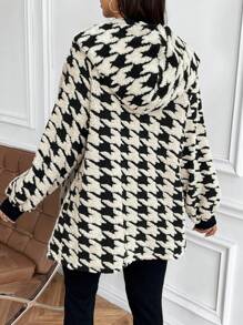 SHEIN 孕妇拉链连帽泰迪熊衬里绗缝长袖外套，适合孕妇 - 藍色 - 查看 2