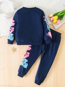 SHEIN 2pcs Young Girl Casual Graffiti Printed Loose Fit Crew Neck Long Sleeve Sports Sweatshirt Set, Suitable For Outdoor Activities & Everyday Wear, Autumn