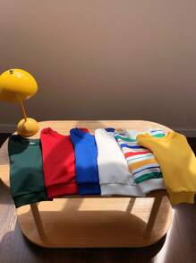 6 Stück Baby Jungen & Baby Mädchen Weihnachten Lässig Süß Sport Preppy Stil Alles passend vielseitig minimalistisch Mode Gelb Grün Blau Rot Weiß bunte Streifen Multi-Pack Sweatshirts, geeignet für Frühling, Herbst & Winter, für Innen- und Außenbereich, zum Überziehen und eigenständig