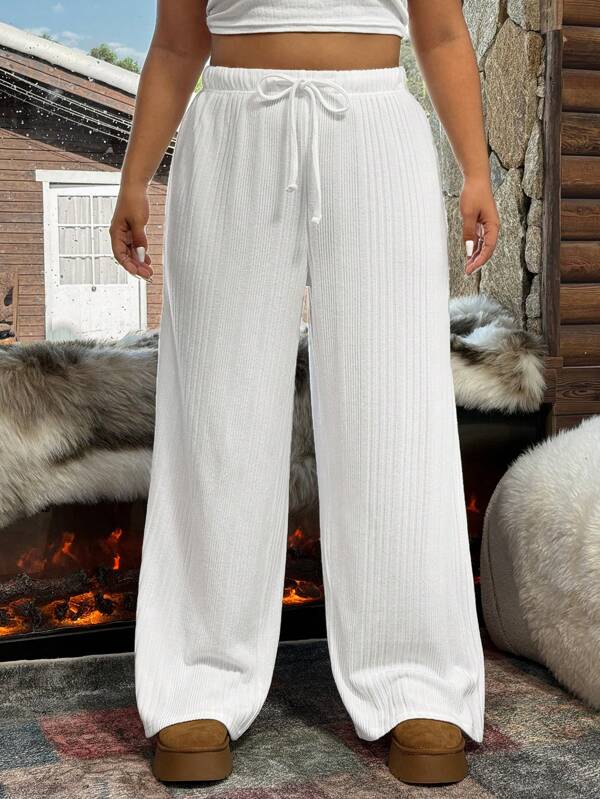 SHEIN EZwear Pantaloni de sport din lână cu șnur în talie, ocazional, de mărime mare